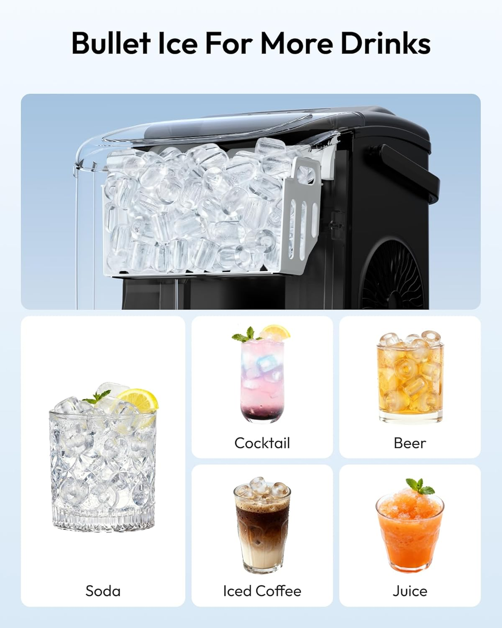 Portable Countertop Ice Maker with Ergonomic Handle, 6 Mins Fast Ice Making 9 Cubes, 26Lbs Daily Auto-Cleaning Ice Machine, Comes with Ice Basket and Scoop for Home Kitchen Camping RV, Black