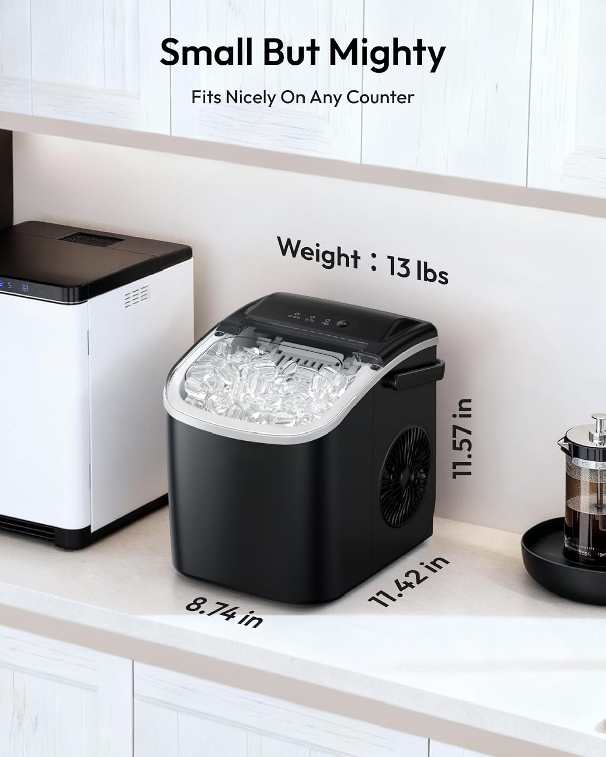 Portable Countertop Ice Maker with Ergonomic Handle, 6 Mins Fast Ice Making 9 Cubes, 26Lbs Daily Auto-Cleaning Ice Machine, Comes with Ice Basket and Scoop for Home Kitchen Camping RV, Black