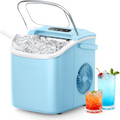 Fast 6 Mins Countertop Ice Maker, 26Lbs Daily Production, Portable Design with Handle, Auto-Cleaning Ice Machine with Basket & Scoop, Ideal for Home Kitchen Camping RV, Blue