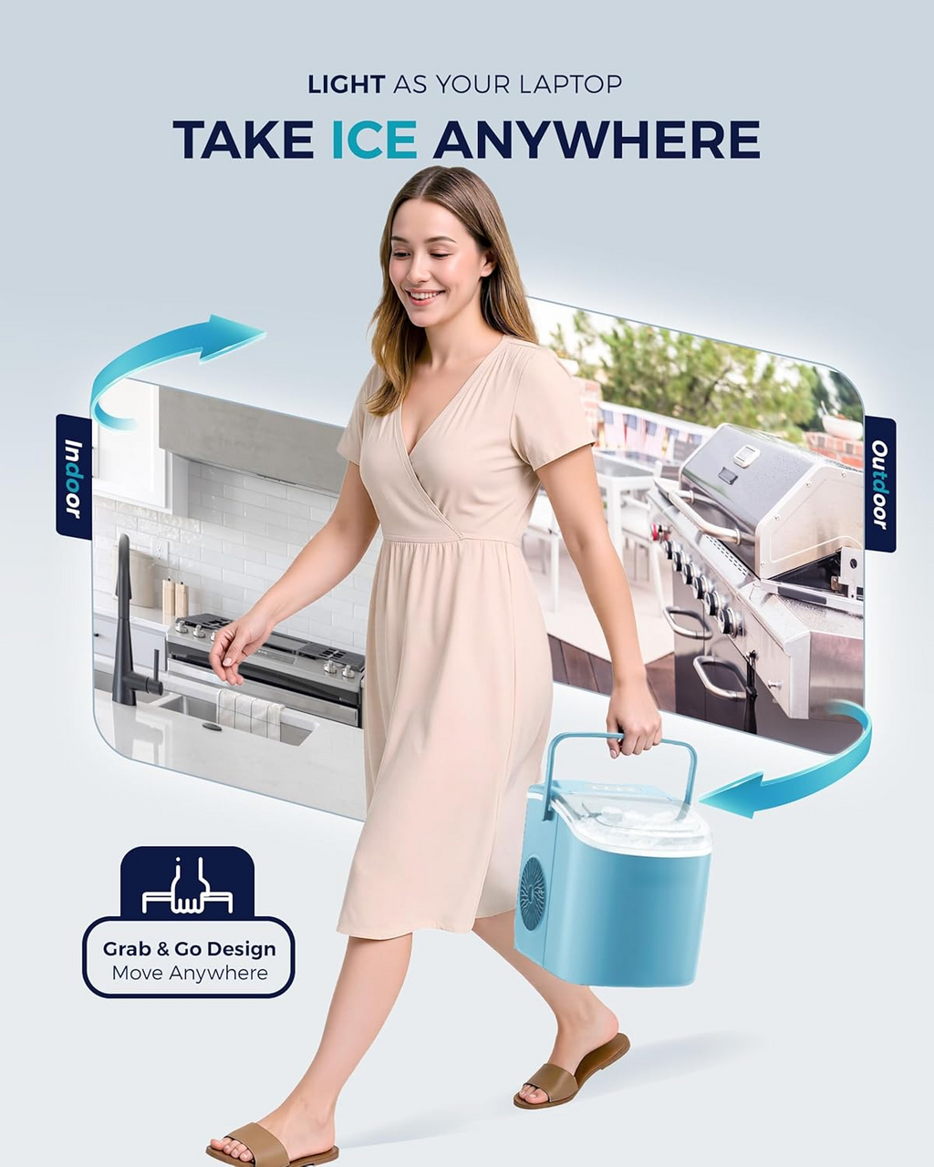 Fast 6 Mins Countertop Ice Maker, 26Lbs Daily Production, Portable Design with Handle, Auto-Cleaning Ice Machine with Basket & Scoop, Ideal for Home Kitchen Camping RV, Blue
